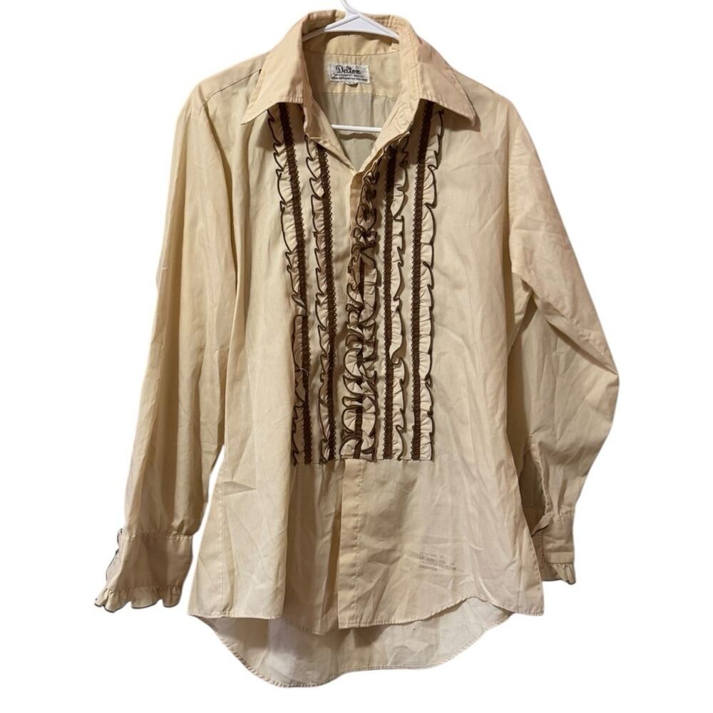 Delton Shirt Men 70's Tuxedo Ruffle‎ Permanent Press French Cuff 15 1/2 33 VTG